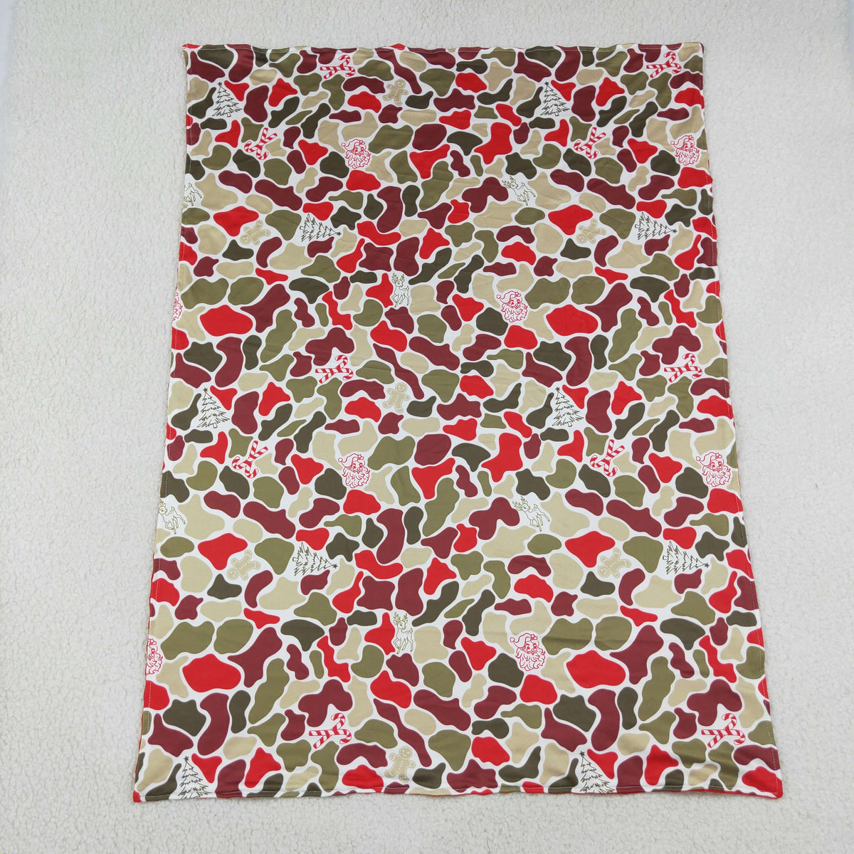 BL0257 Baby Kids Red Green Camo Trees Santa Christmas Blankets
