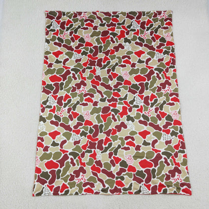 BL0257 Baby Kids Red Green Camo Trees Santa Christmas Blankets