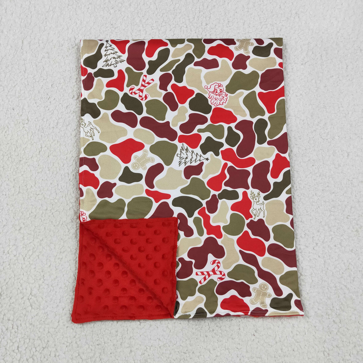 BL0257 Baby Kids Red Green Camo Trees Santa Christmas Blankets
