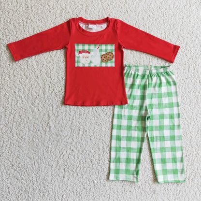 Sibling Baby Boys Long Sleeves Santa Candy Cane Plaid Top Pants Christmas Sets