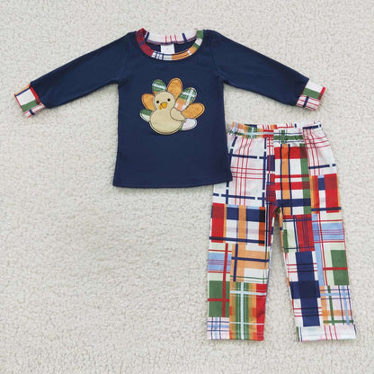 Sibling Baby Boys Girls Embroidery Turkey Long Sleeves Thanksgiving Clothes Sets Rompers