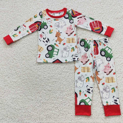 Sibling Boys Baby Girls Farm Pajamas Clothes Sets
