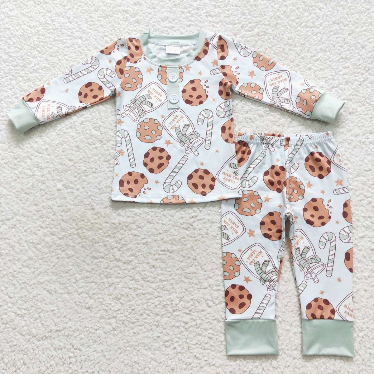 Sibling Baby Kids Cookie Candy Cane Top Pants Christmas Pajamas Sets Zipper Footie Rompers