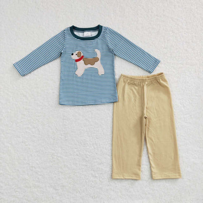 Sibling Baby Boys Long Sleeve Embroidery Dogs Ducks Fishing Pants Hunting Clothes Sets