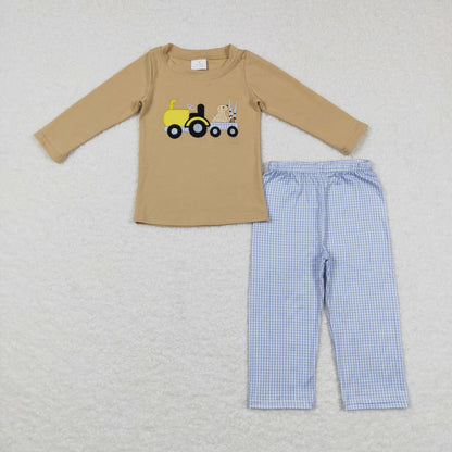 Sibling Baby Boys Long Sleeve Embroidery Dogs Ducks Fishing Pants Hunting Clothes Sets