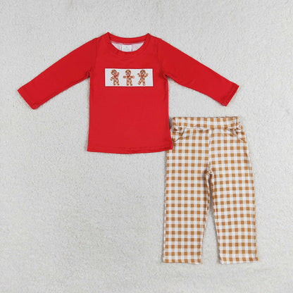 Sibling Baby Boys Long Sleeves Santa Candy Cane Plaid Top Pants Christmas Sets