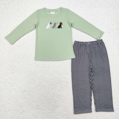 Sibling Baby Boys Embroidery Ducks Dogs Top Pockets Pants Hunting Clothes Sets