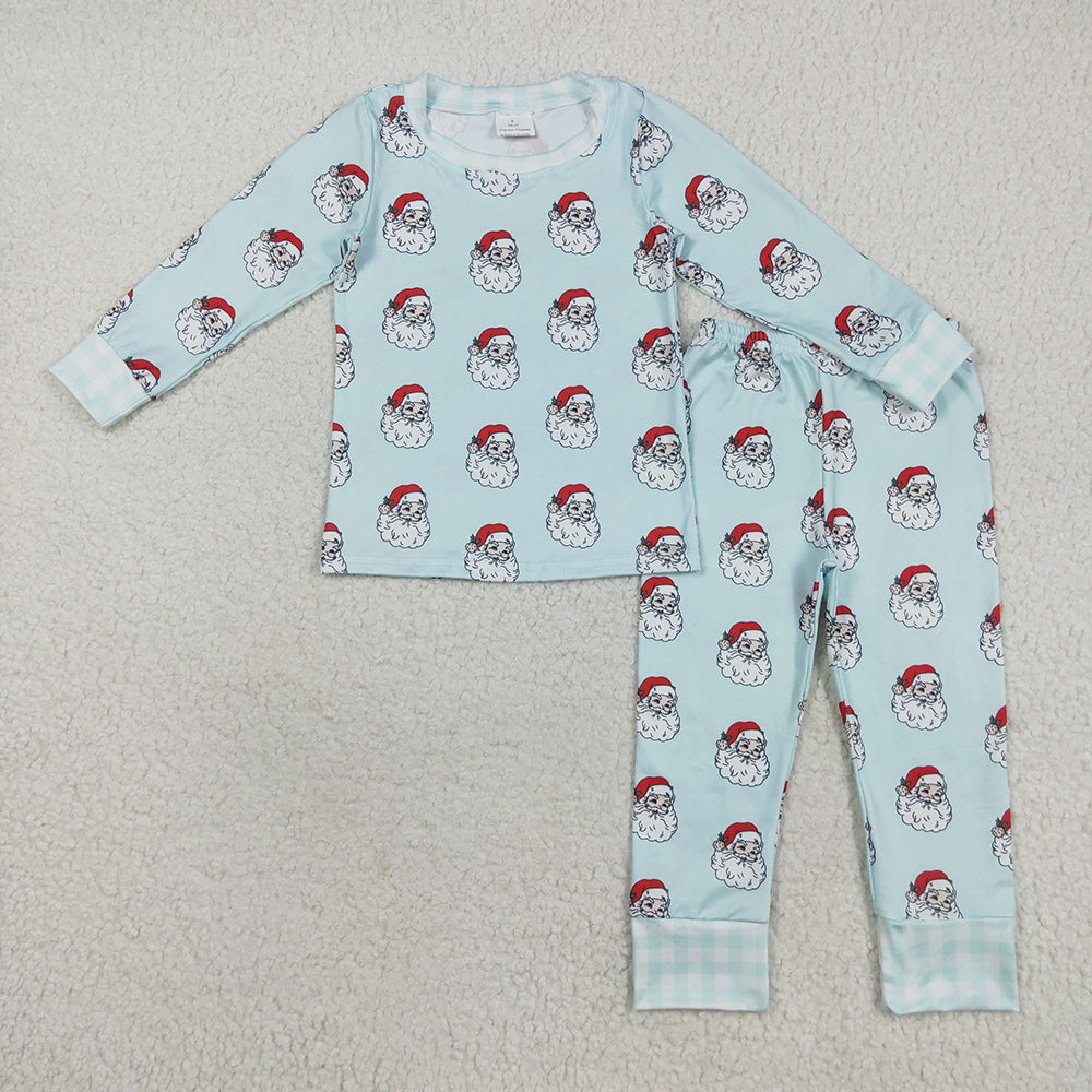 BLP1090 toddler Boys clothes Christmas Blue Santas pajamas sets