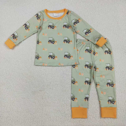 Sibling Baby Kids Fall Trucks Pumpkins Farm Rompers Pajamas Sets