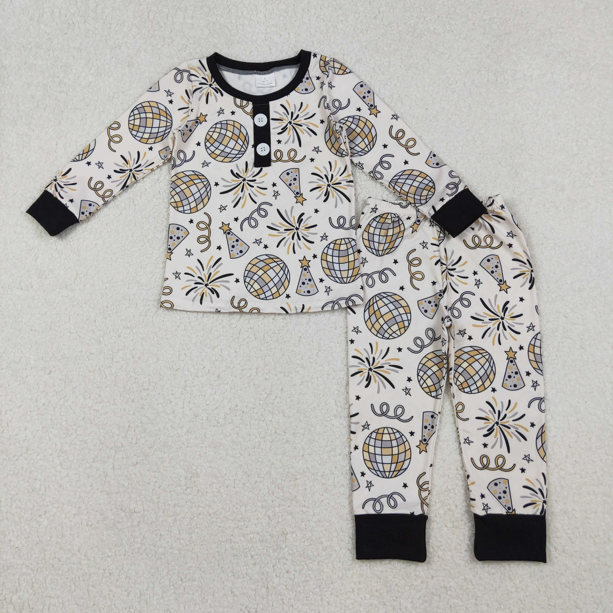 BLP1166 Baby Boys Firework Stars Button Top Pants Happy New Year Pajamas Sets
