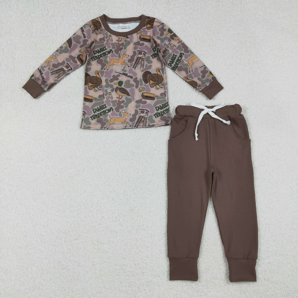 Sibling Baby Boys Southern Camo Ducks Dogs Deer Top Pants Hunting Pajamas Clothes Sets