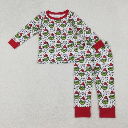 Sibling Baby Boys Green Faces Lights Christmas Pajamas Sets Zipper Footie Rompers Blankets