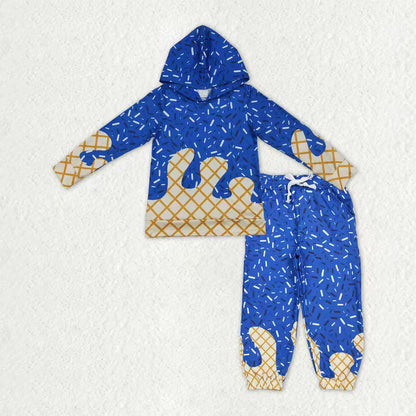 Sibling Baby Boys Blue Sprinkles Drip Hoodies Yoga Jogger Pants Team Clothes Sets