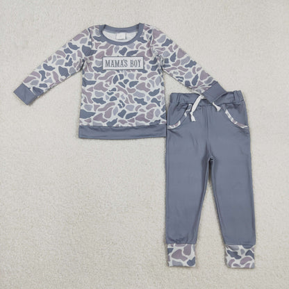 Sibling Baby Boys Embroidery Mama's Boy Camo Top Pockets Pants Clothes Sets