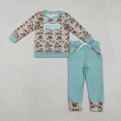 Sibling Baby Boys Embroidery Mama's Boy Camo Top Pockets Pants Clothes Sets