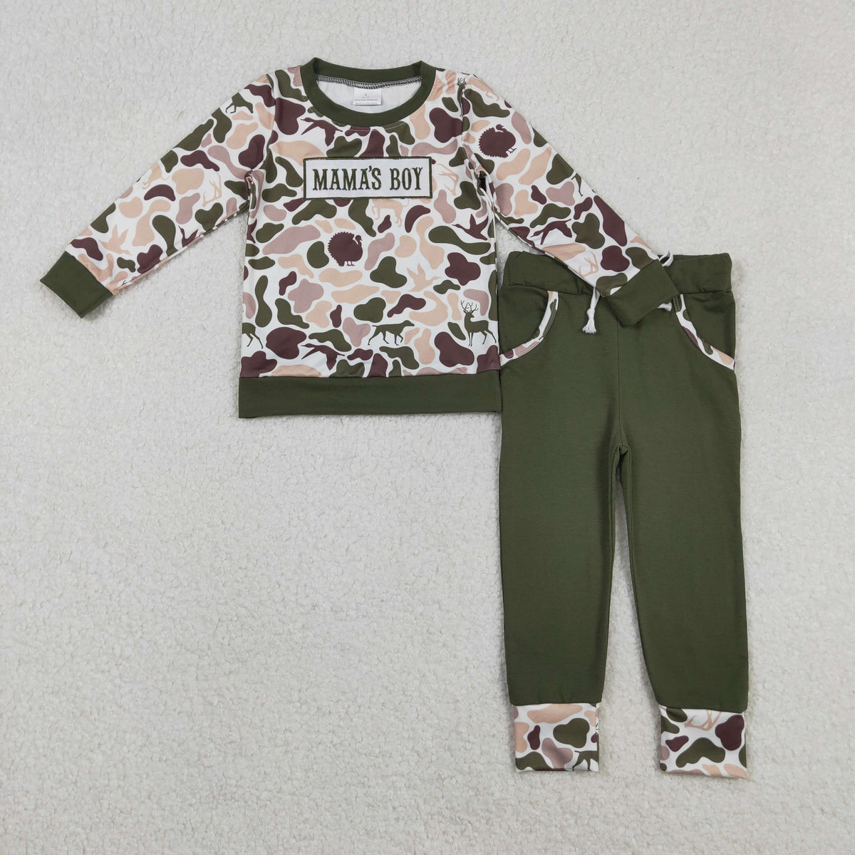 Sibling Baby Boys Embroidery Mama's Boy Camo Top Pockets Pants Clothes Sets