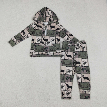 Sibling Baby Boys Camo Deer Fishing Zip Pockets Hoodie Joggers Hunting Clothes Set