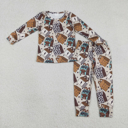 Sibling Baby Boys Milks Cows Western Long Sleeve Top Pant Pajamas Sets