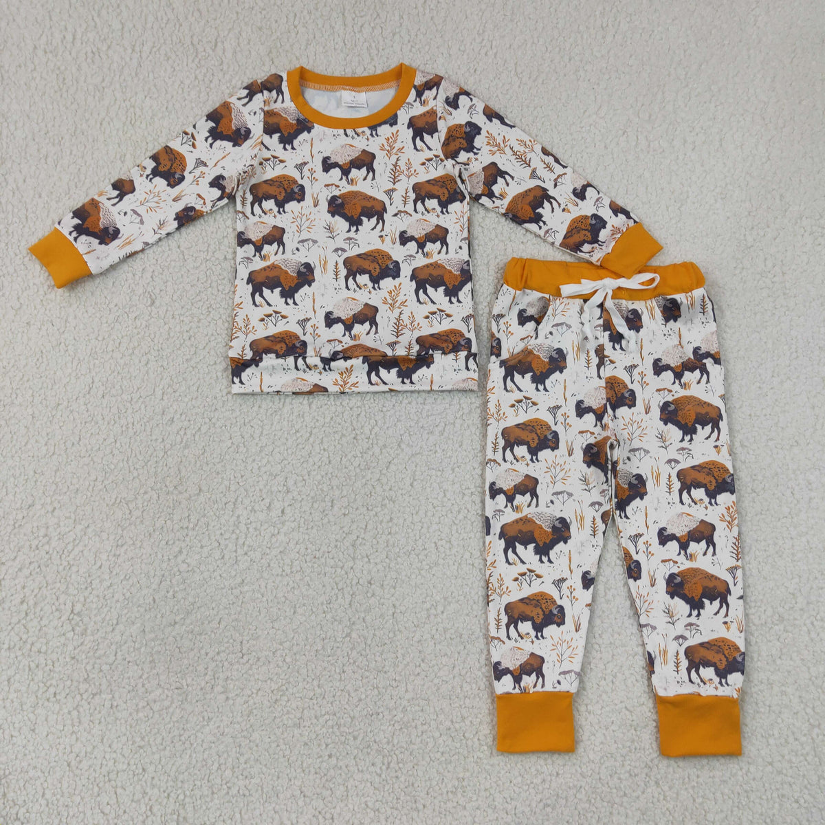 BLP1466 Baby Boys Yaks Cows Plaid Top Pockets Joggers Western Clothes Set