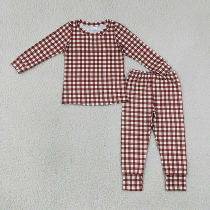 Sibling Baby Boys Long Sleeves Khaki Checked Top Pant Fall Pajamas Set Zip Rompers