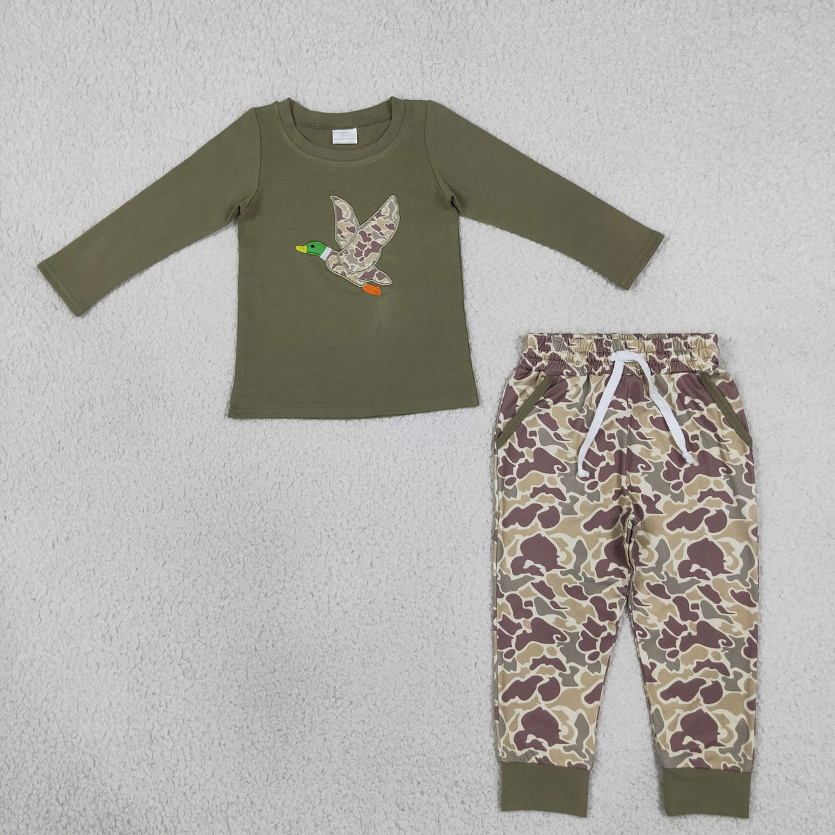 Sibling Baby Boys Long Sleeve Embroidery Deer Ducks Fishing Pants Hunting Clothes Sets