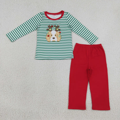 Sibling Baby Kids Embroidery Lights Dogs Christmas Stripe Clothes Set Rompers