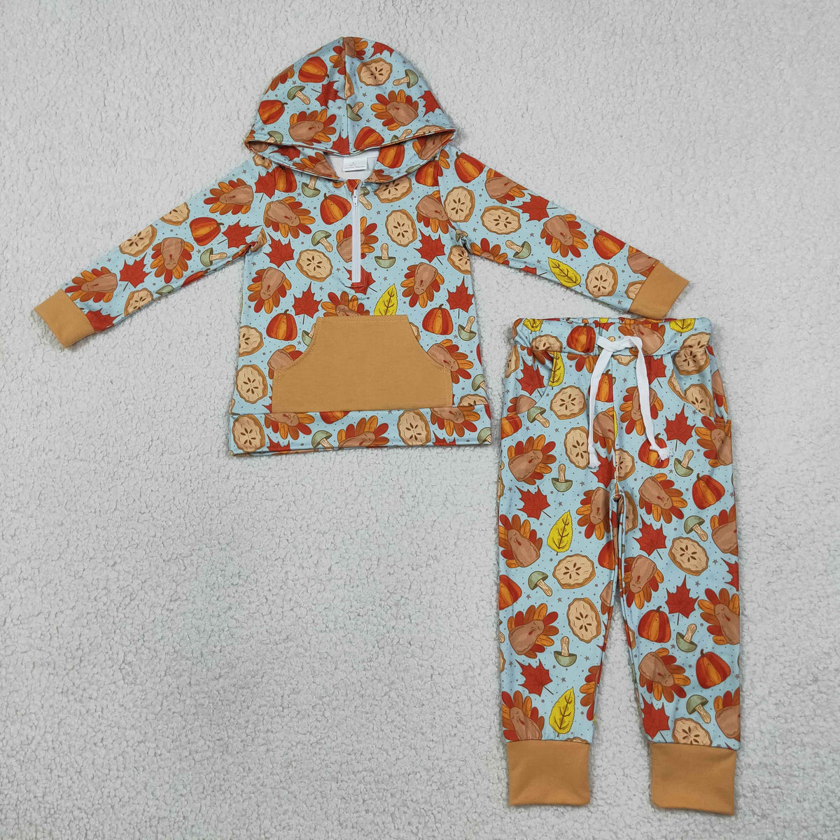 Sibling Baby Kids Turkey Pumpkins Leaves Hoodie Jogger Fall Clothes Set Ruffle Dress