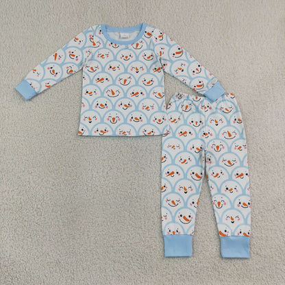 Sibling Baby Boys Blue Snowmen Christmas Pajamas Sets Zip Romper Blanked