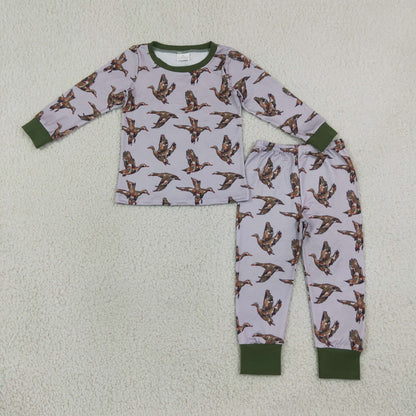 Sibling Baby Boys Camo Ducks Plaid Pant Hunting Pajamas Sets Zip Romper Pant Blanked