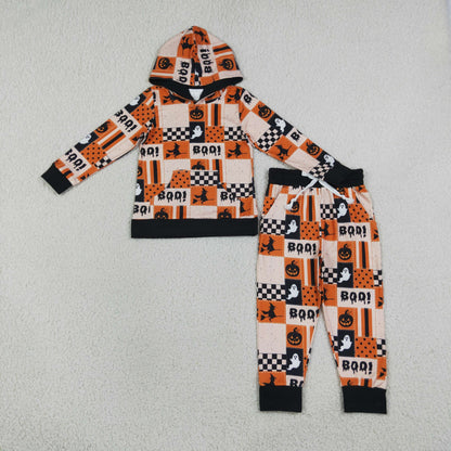 Sibling Baby Boys BOO Ghost Pumpkins Halloween Hoodie Clothes Set Rompers