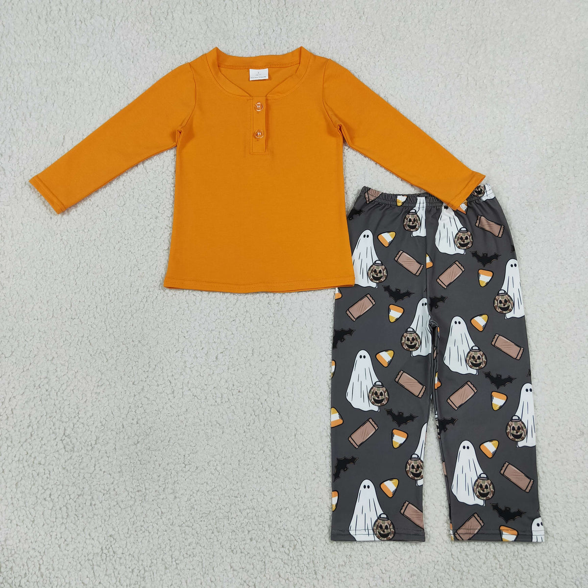 Sibling Baby Boys Orange Button Top Bats Ghosts Pant Halloween Clothes Set Hoodie Top