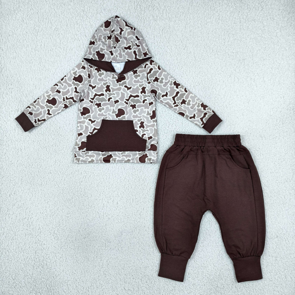 Sibling Baby Boys Dogs Ducks Brown Camo Pocket Hoodie Joggers Hunting Clothes Sets