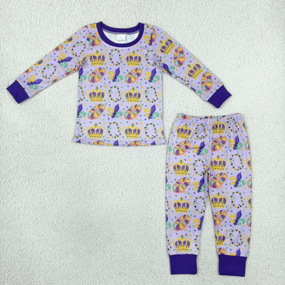 Sibling Baby Boys Mardigras Anchors Crowns Pajamas Set Zip Rompers
