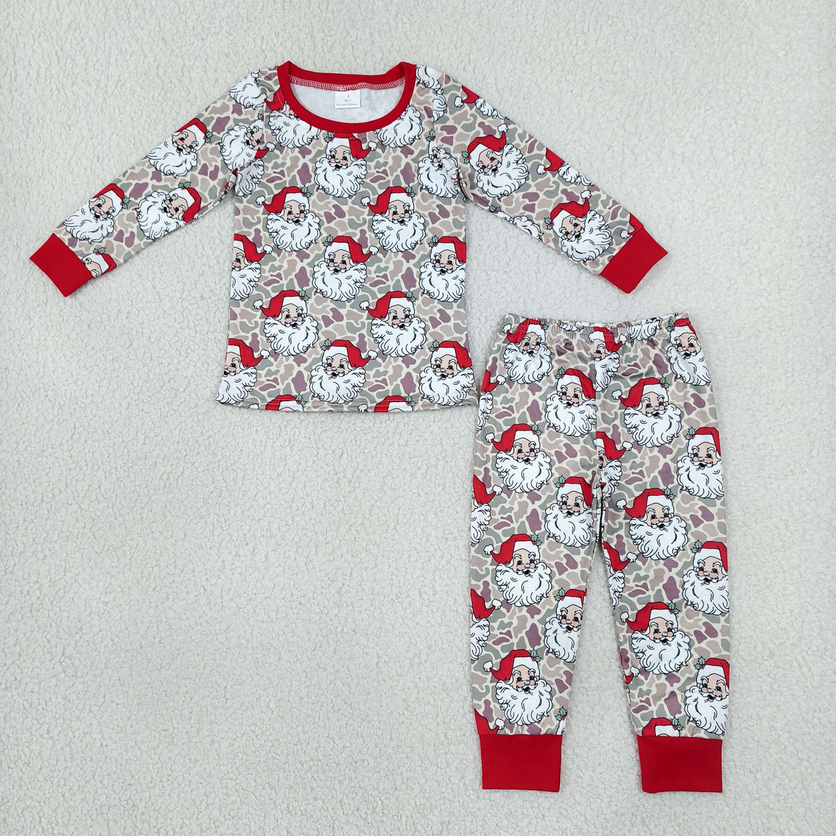 BLP1613 Baby Boys Long Sleeve Khaki Camo Santa Top Pant Christmas Pajamas Set