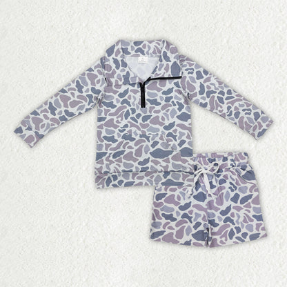 Sibling Baby Boys Long Sleeve Camo Zipper Pullover Pockets Shorts Southern Clothes Set