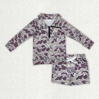 Sibling Baby Boys Long Sleeve Camo Zipper Pullover Pockets Shorts Southern Clothes Set