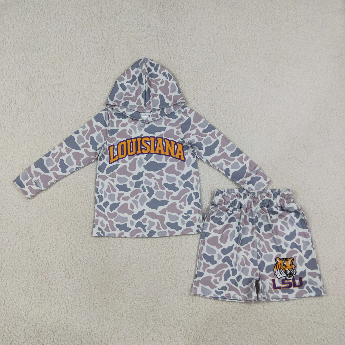 Sibling Baby Boys Light Grey Camo Hoodie Pockets Shorts Team Clothes Sets