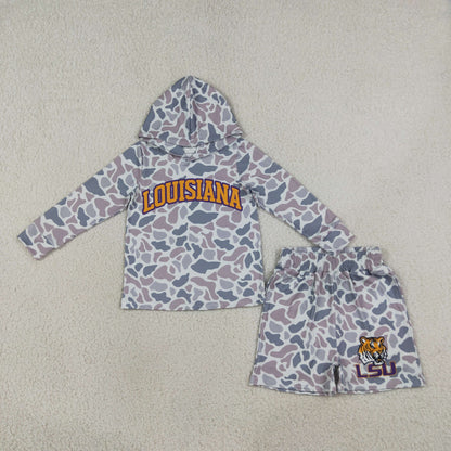 Sibling Baby Boys Light Grey Camo Hoodie Pockets Shorts Team Clothes Sets