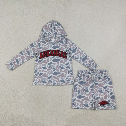 Sibling Baby Boys Light Grey Camo Hoodie Pockets Shorts Team Clothes Sets