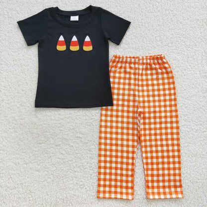 Sibling Baby Girls Halloween Candy Embroidery Rompers Outfits Sets