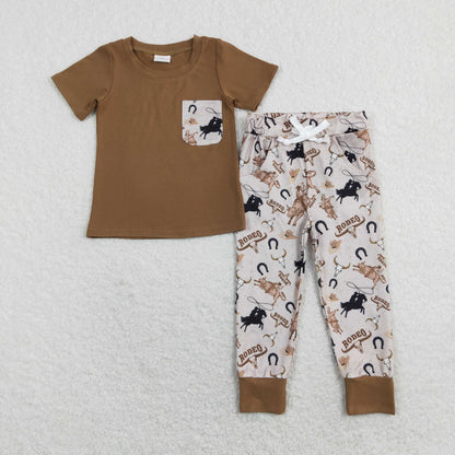 Sibling Baby Boys Bull Skulls Short Pants Western Pajamas Clothes Sets Rompers