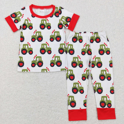 Sibling Baby Boys Girls Heart Trucks Top Pant Valentine Pajamas Sets