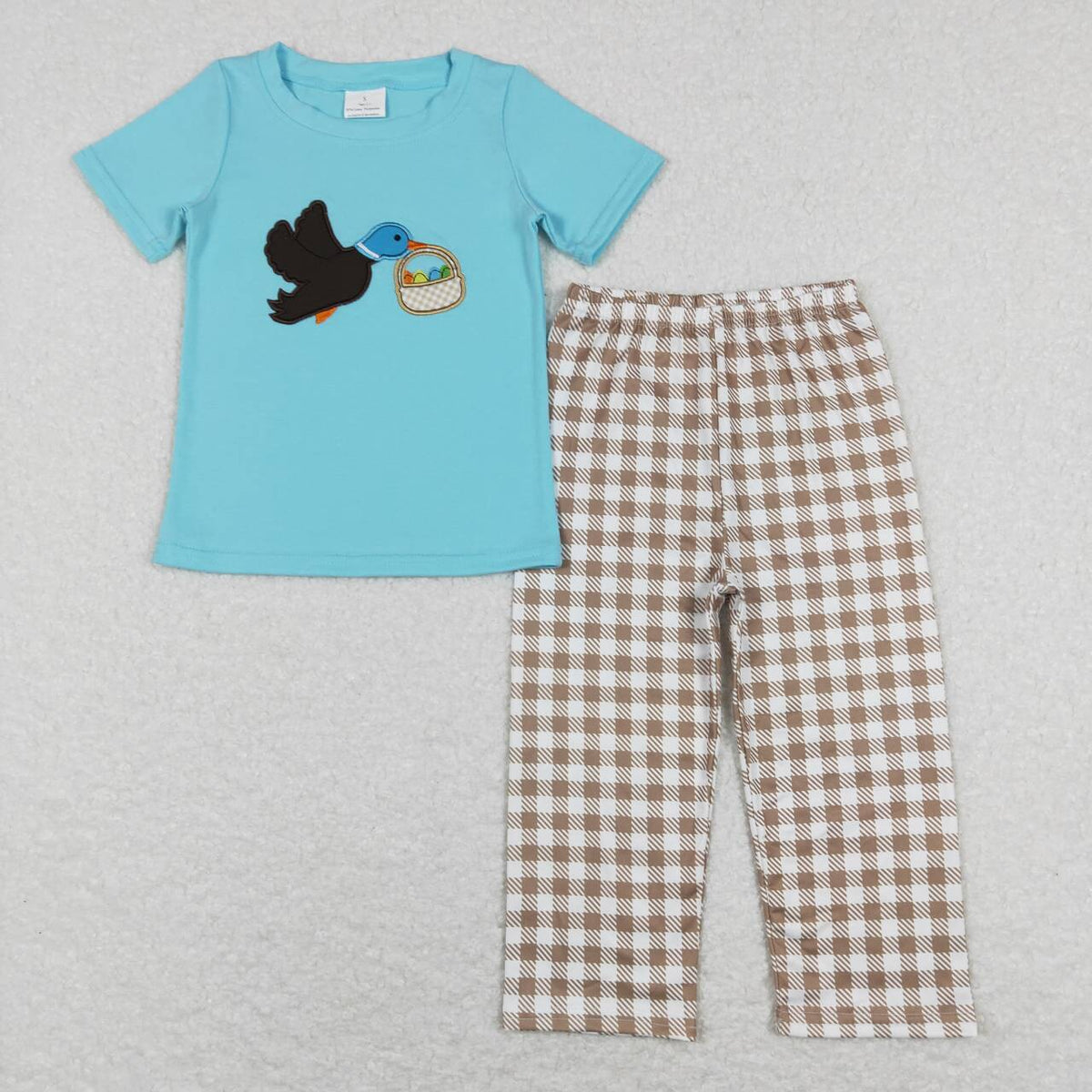 Sibling Baby Boys Girls Embroidery Ducks Eggs Top Pants Easter Clothes Sets