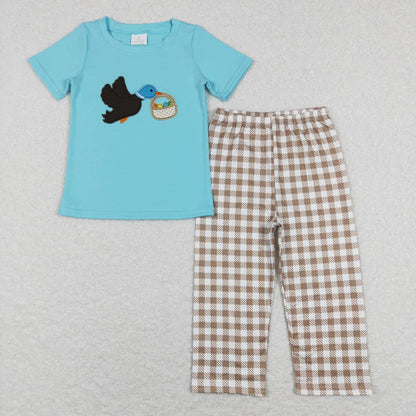 Sibling Baby Boys Girls Embroidery Ducks Eggs Top Pants Easter Clothes Sets