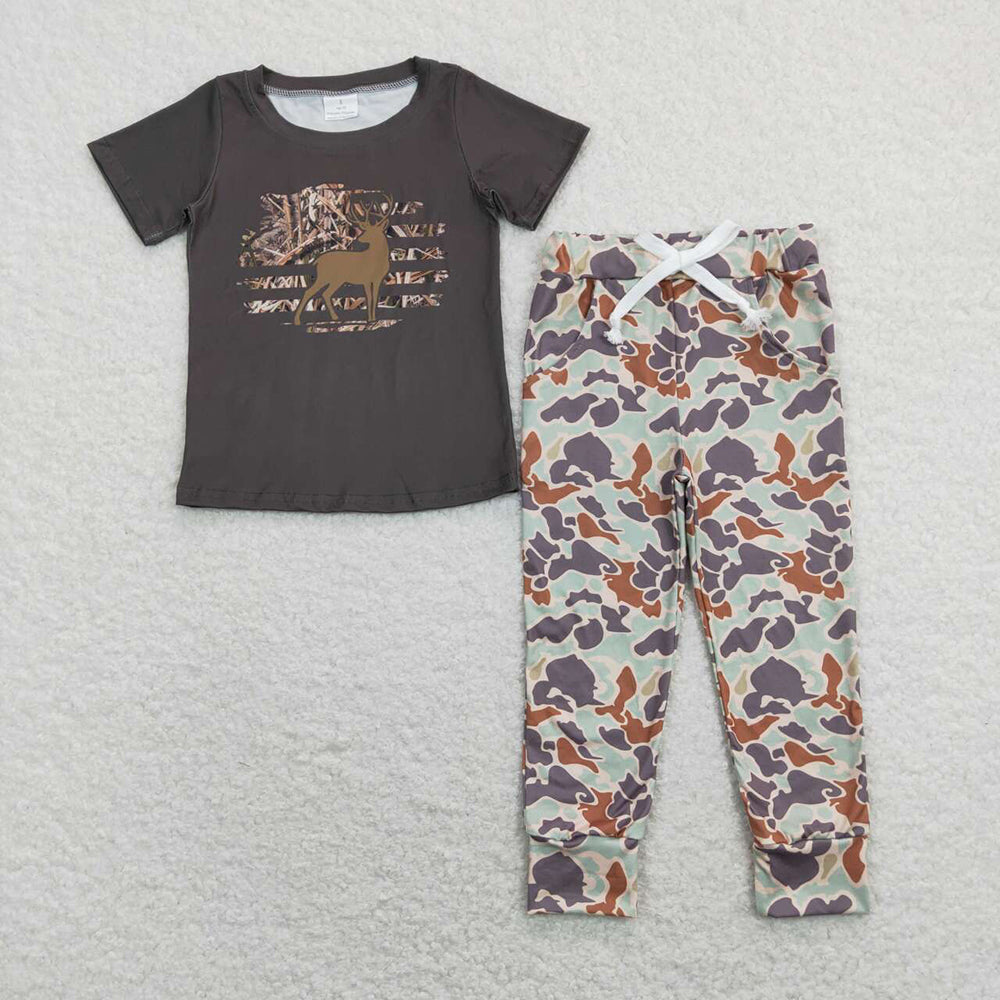 boys deer tee shirts green camouflage jogger pants clothing suits BSPO0338
