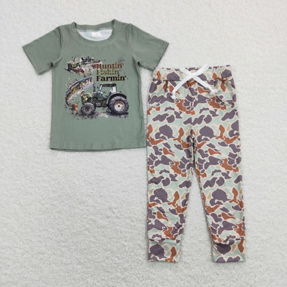 Sibling Baby Boys Short Sleeve Hunting Fishing Top Pockets Camo Pants Clothes Sets