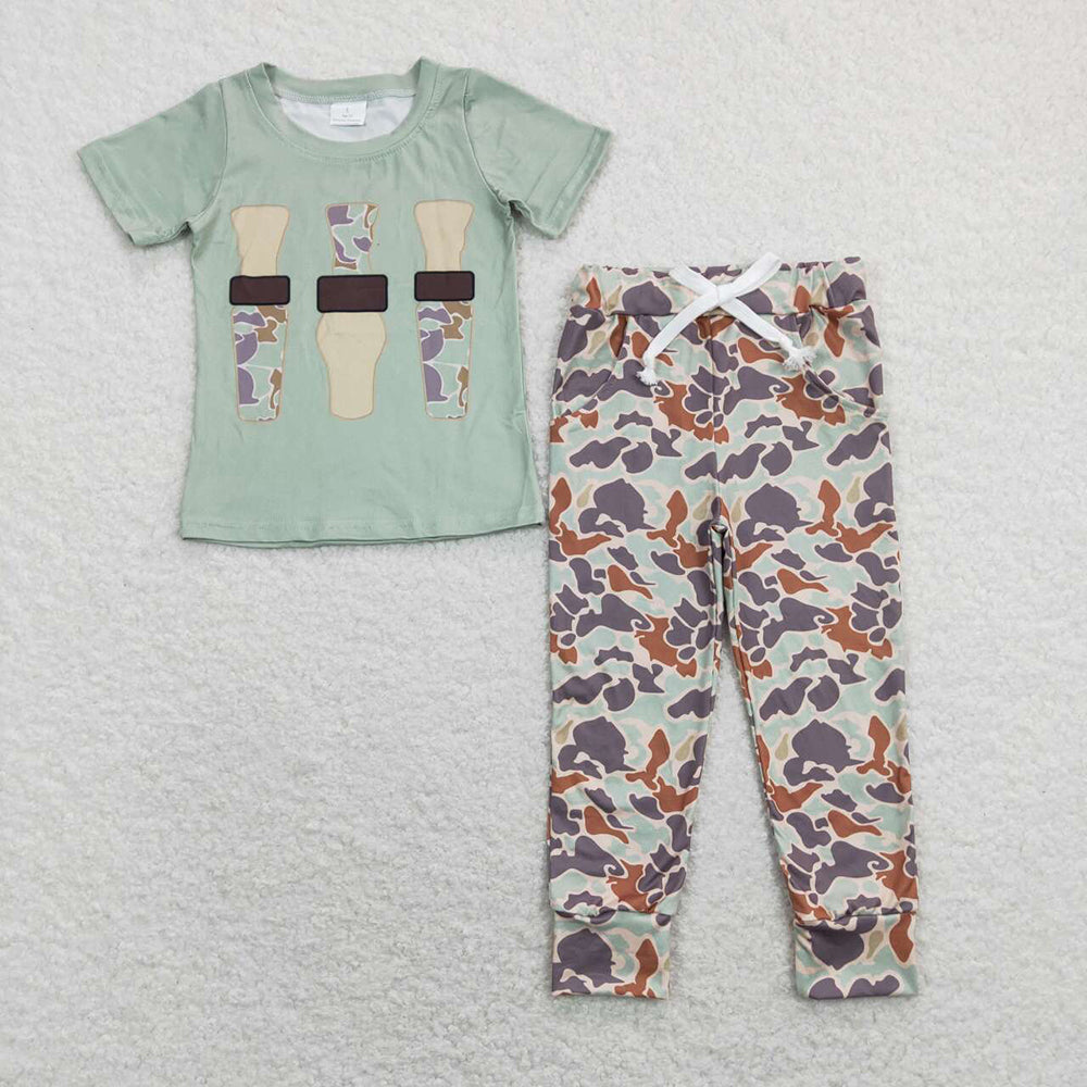 boys duck call tee shirts green camouflage jogger pants clothing suits BSPO0342