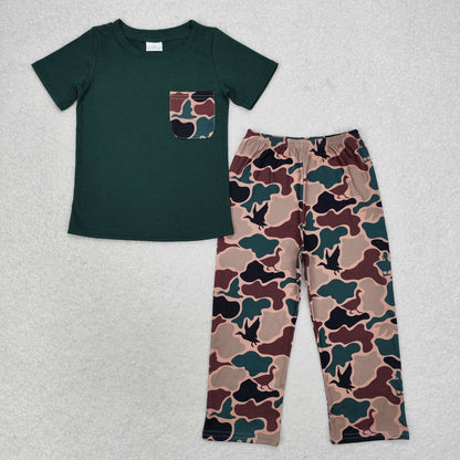 Sibling Baby Boys Short Sleeve Pocket Top Southern Hunting Camo Pants Clothes Sets