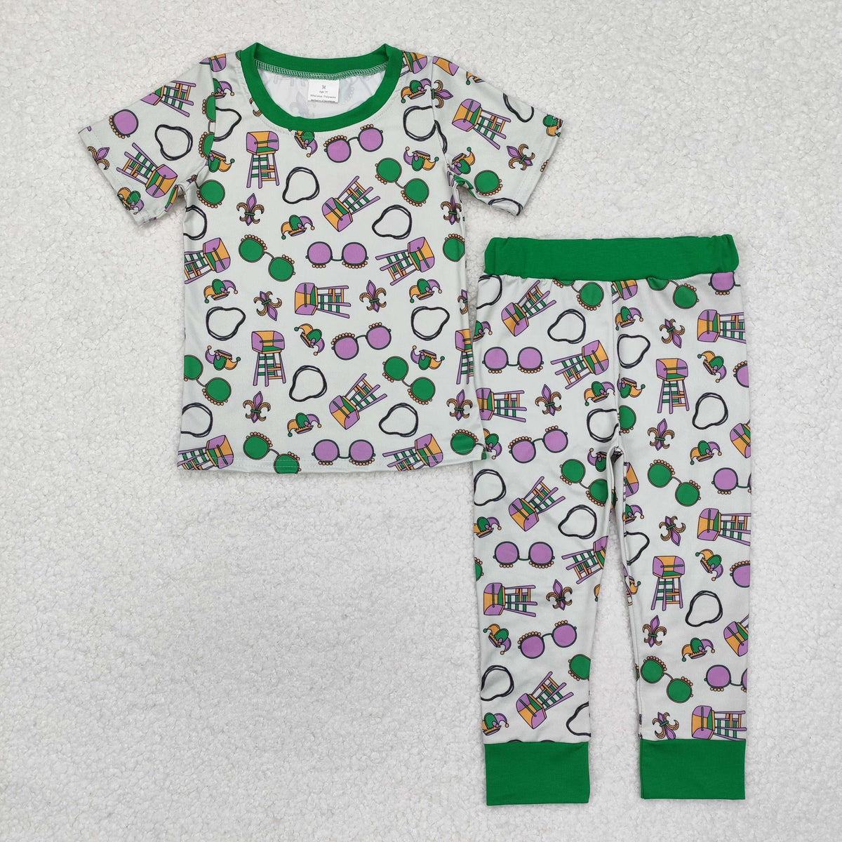 Sibling Baby Boys Girls Short Sleeve Mardigras Top Pants Pajamas Sets