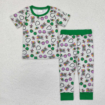 Sibling Baby Boys Girls Short Sleeve Mardigras Top Pants Pajamas Sets